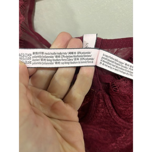 Victoria's Secret 32C Burgundy Lace Bodysuit Sheer Mesh Lingerie Dark Feminine - Picture 7 of 8